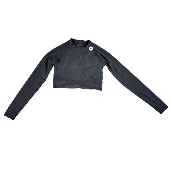 NWT Forever 21 Long Sleeve 1/4 Zip Black Crop Top Sports Athletic Mesh Stretch M - Picture 3 of 4